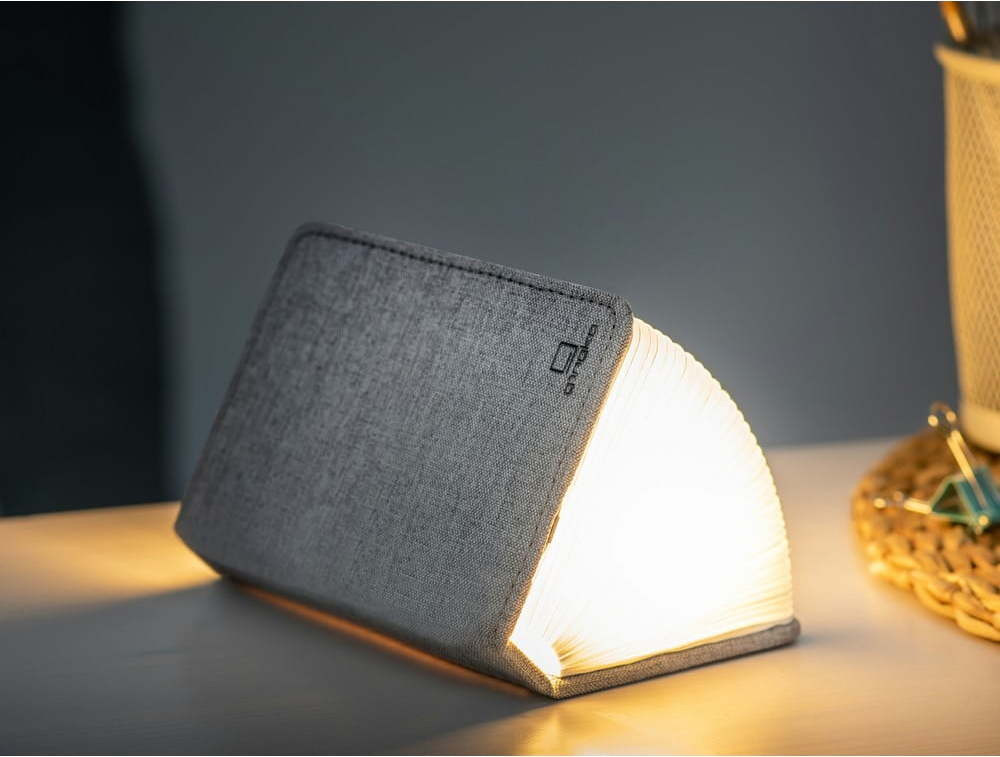 Šedá LED stolní lampa s textilním stínidlem (výška 2,5 cm) Booklight – Gingko