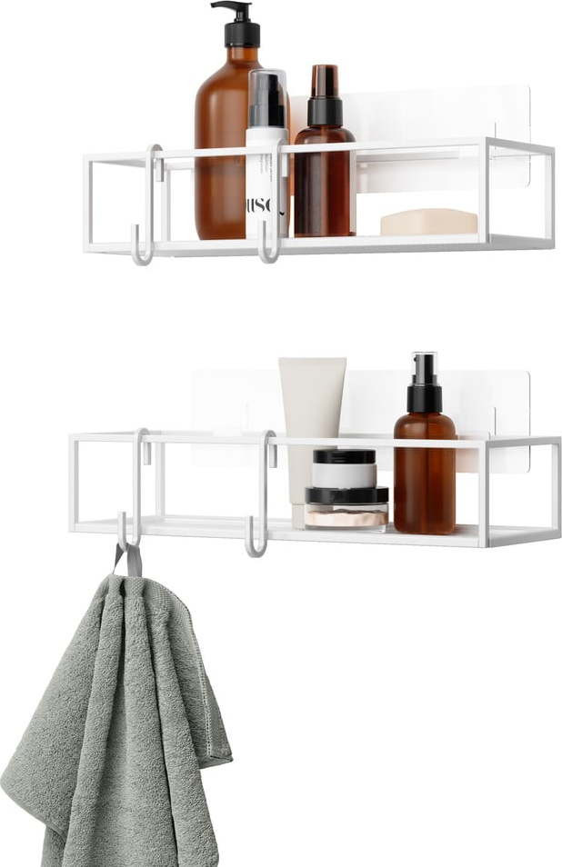 Bílé samodržící ocelové koupelnové poličky 2 ks Cubiko – Umbra
