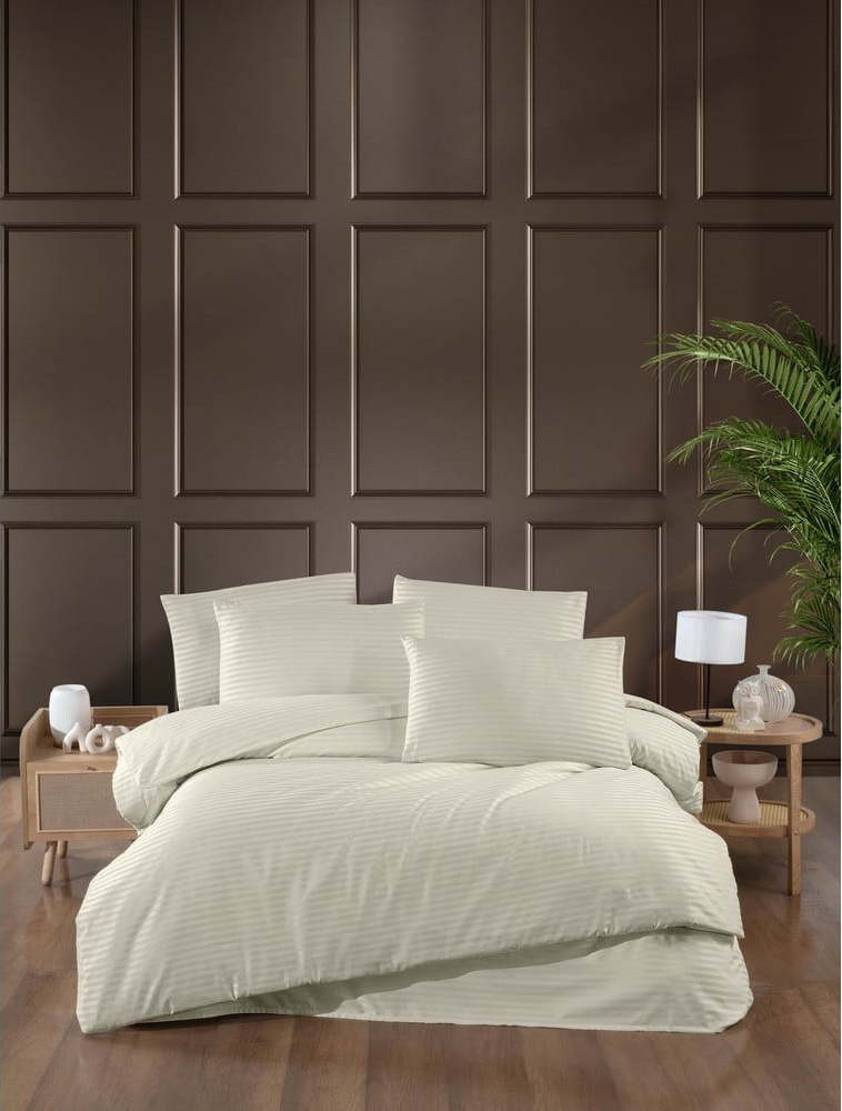 Krémové damaškové povlečení na dvoulůžko/prodloužené s prostěradlem/4dílné 200x220 cm – Mila Home