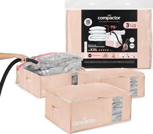 Vakuové plastové úložné boxy na oblečení v sadě 3 ks 65x45x27 cm Pink Edition – Compactor