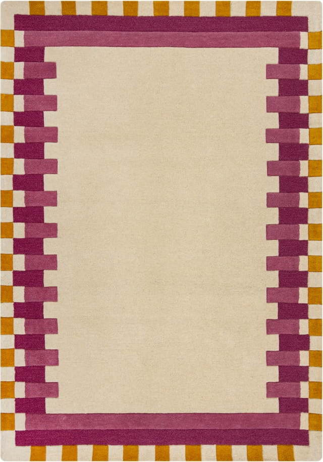 Žluto-růžový ručně tkaný vlněný koberec 120x170 cm Kai Wool Border – Flair Rugs