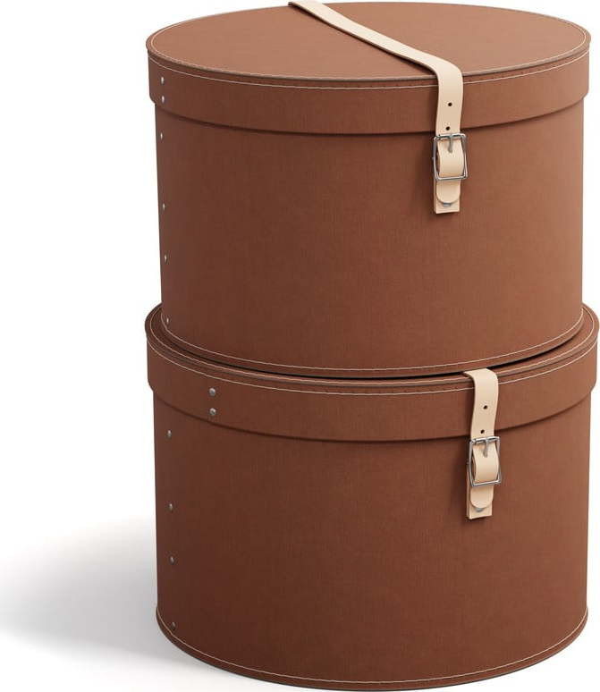 Hnědé kartonové úložné boxy v sadě 2 ks s víkem/dekorativní ø 37,5x25 cm Rut Restore Paper Laminate – Bigso