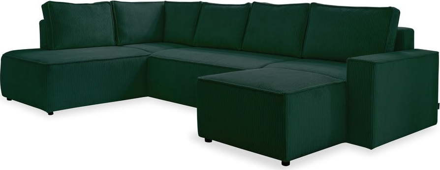 Tmavě zelená manšestrová rozkládací rohová pohovka (levý roh/do