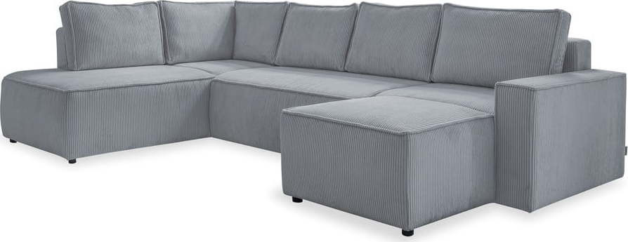 Světle šedá manšestrová rozkládací rohová pohovka (levý roh/do