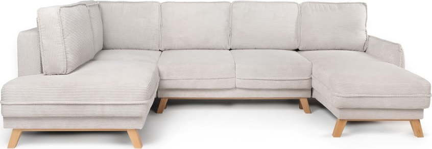 Béžová manšestrová rozkládací rohová pohovka (levý roh/do