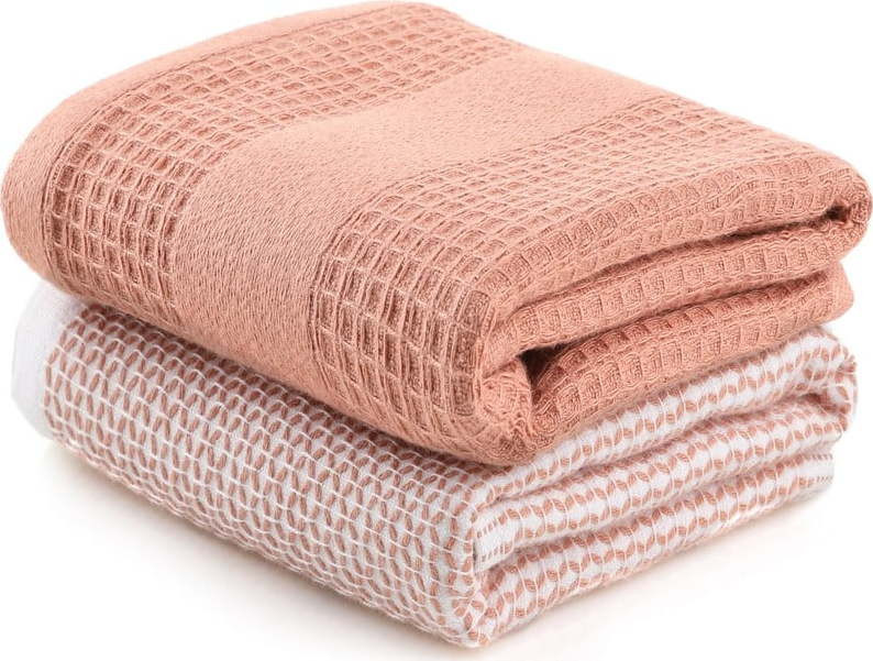 Vaflové ručníky v lososové barvě v sadě 2 ks 40x60 cm Betty – Foutastic