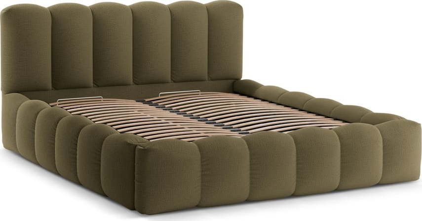 Zelená čalouněná dvoulůžková postel s úložným prostorem s roštem 180x200 cm Lupine – Micadoni