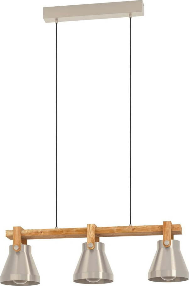 Závěsné svítidlo ve stříbrné a přírodní barvě s kovovým stínidlem CAWTON – EGLO