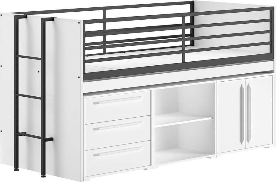 Bílá vyvýšená dětská postel s úložným prostorem s roštem 90x200 cm Sam – Vipack