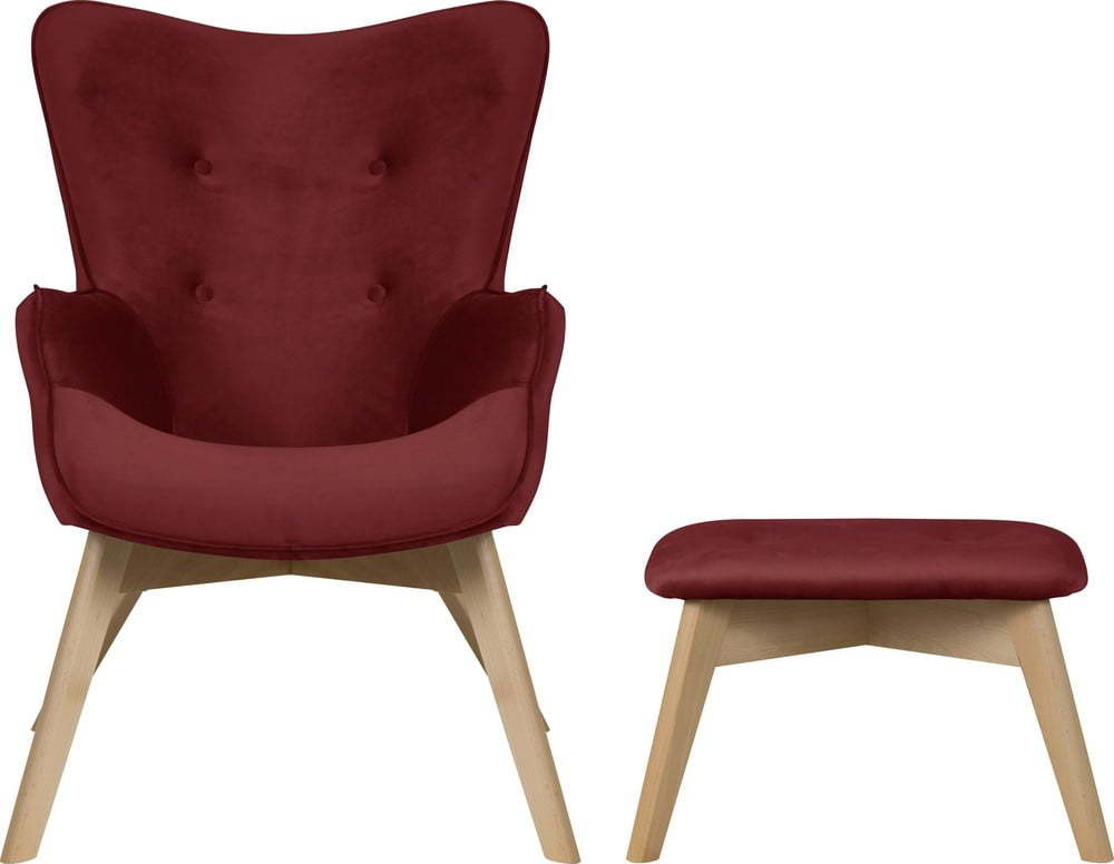 Červené sametové křeslo s podnožkou Niko – Ropez