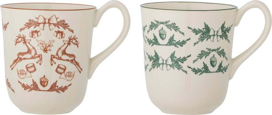 Bílé hrnky s vánočním motivem z kameniny v sadě 2 ks 300 ml Beth – Bloomingville