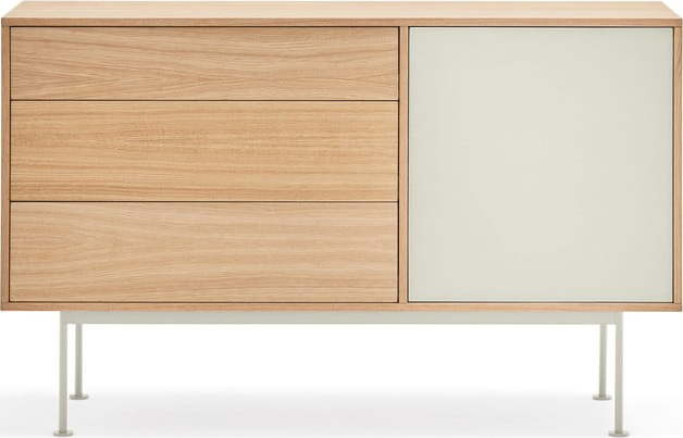 Krémově bílá komoda s dubovou dýhou Teulat Yoko, šířka 128 cm