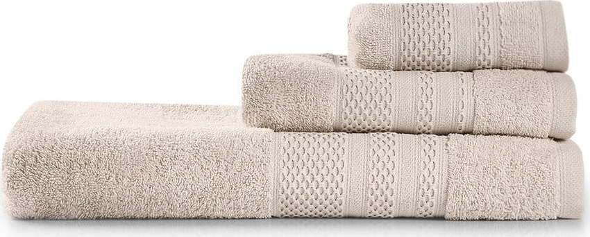 Béžové froté bavlněné ručníky a osušky v sadě 3 ks Piramit – Foutastic