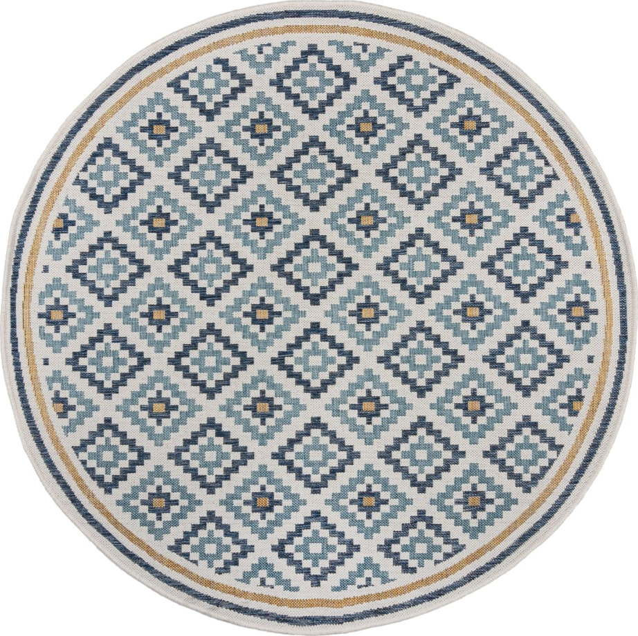 Žluto-modrý kulatý vnitřní a venkovní koberec ø 160 cm Zia Trellis – Flair Rugs