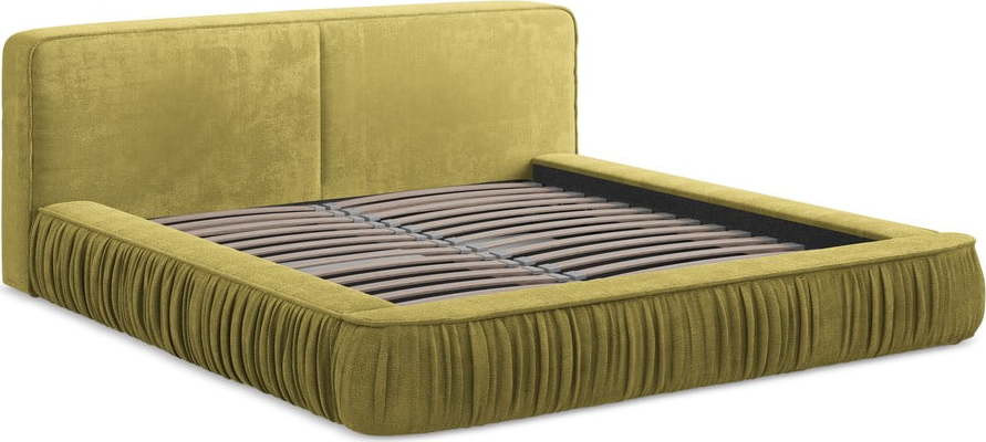 Žlutá čalouněná dvoulůžková postel s úložným prostorem s roštem 140x200 cm Keoni – Makamii