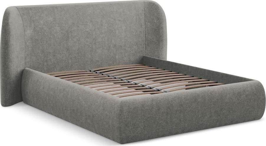 Šedá čalouněná dvoulůžková postel s úložným prostorem s roštem 160x200 cm Hauke – Makamii