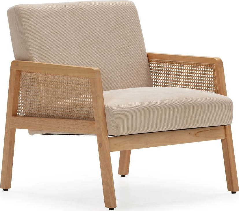 Béžové manšestrové křeslo s výpletem Debra – Marckeric