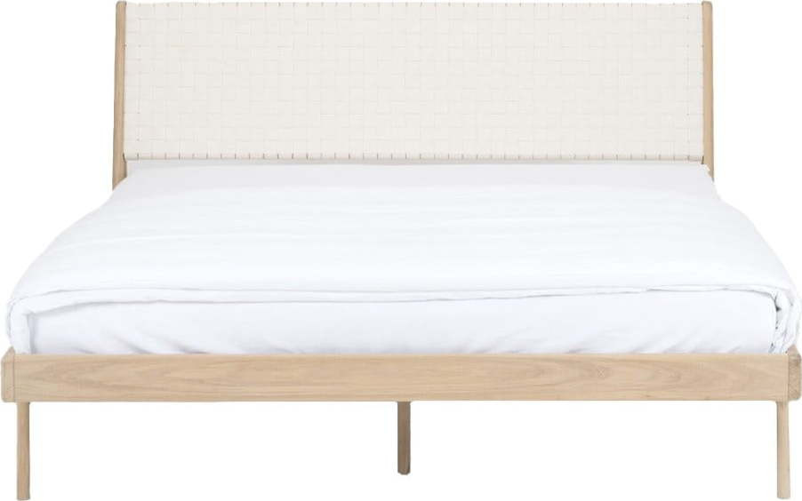 Bílá/přírodní dvoulůžková postel z dubového dřeva 180x200 cm Fawn – Gazzda