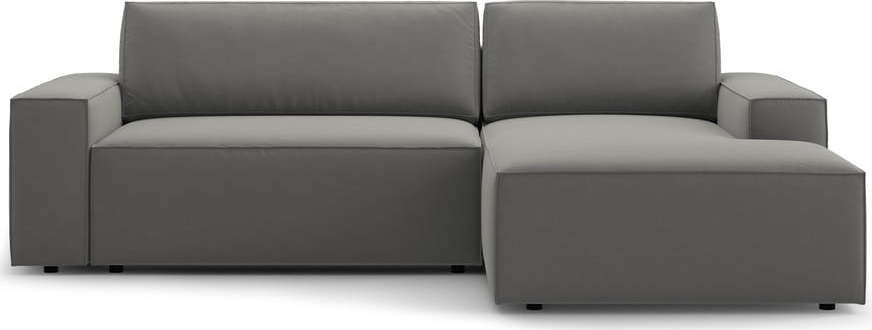 Světle šedá sametová rozkládací rohová pohovka s úložným prostorem (pravý roh/s lenoškou) Jodie – Micadoni