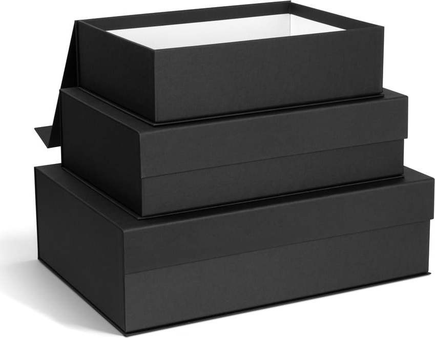 Tmavě šedé kartonové úložné boxy v sadě 3 ks s víkem/dekorativní 42,5x29,5x13 cm Kian Paper Laminate – Bigso