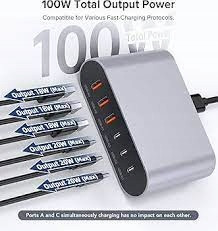 Nabíjecí stanice pro adaptér napájecí lišty Usb C 3 porty a 3 porty Usb A