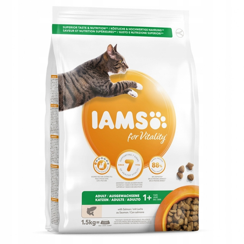 Iams for Vitality Salmon krmivo pro dospělé kočky s lososem 1,5 kg