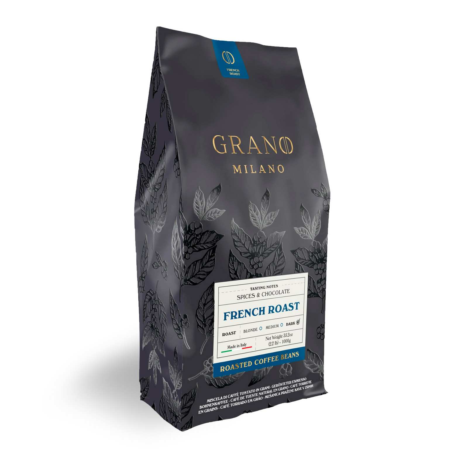 Káva zrnková 100% Robusta Grano Milano French Roast Premium 1 kg