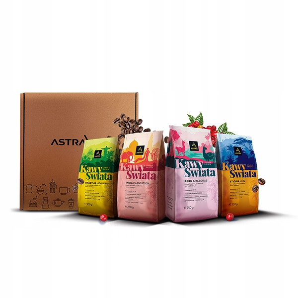 Káva zrnková Arabica Astra Degustační sada Káva světa 250g x 4 ks