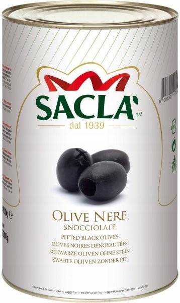 Černé olivy vypeckované v nálevu 4.3 kg Sacla