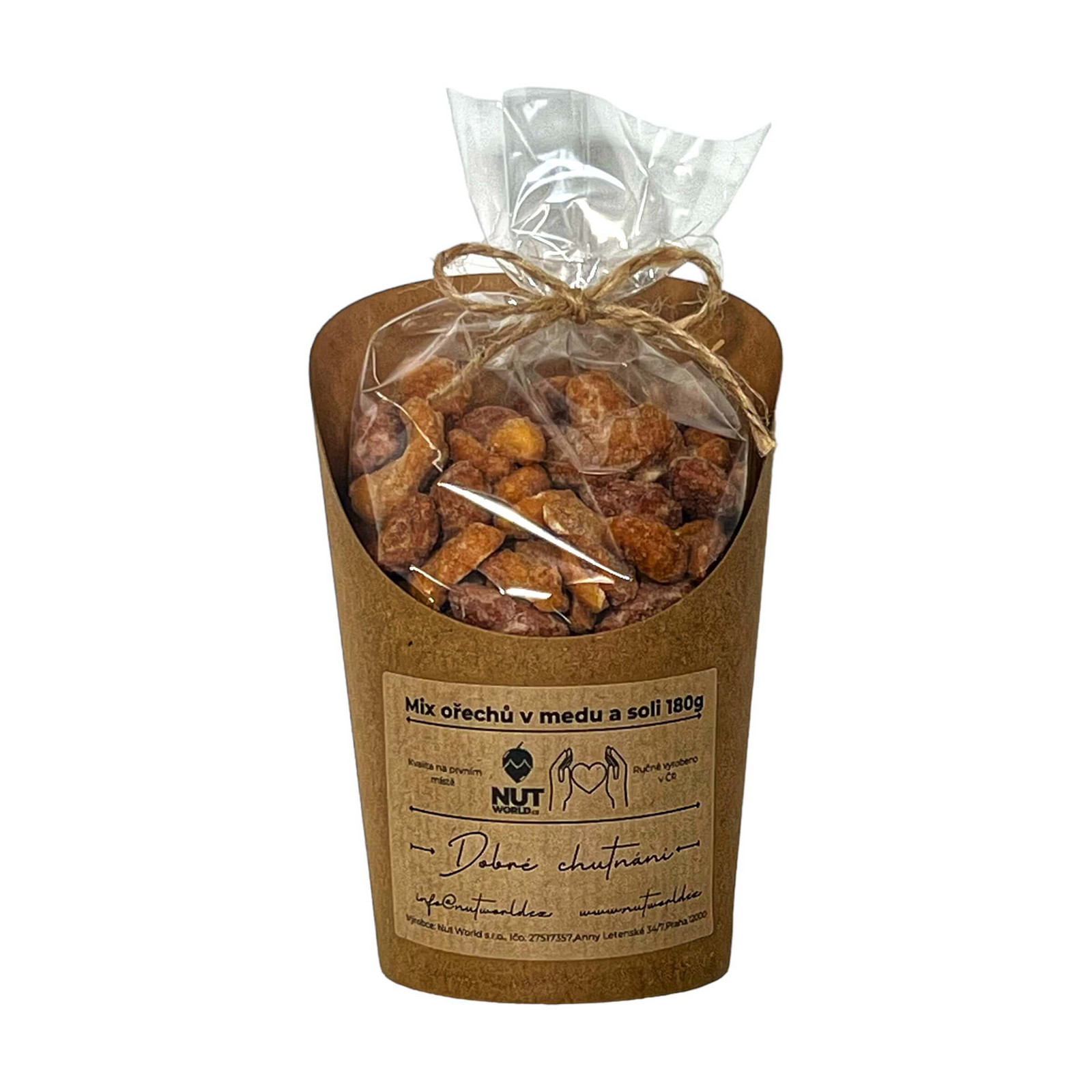Nutworld.cz Mix ořechů v medu a soli v celofánku a kelímku 180g