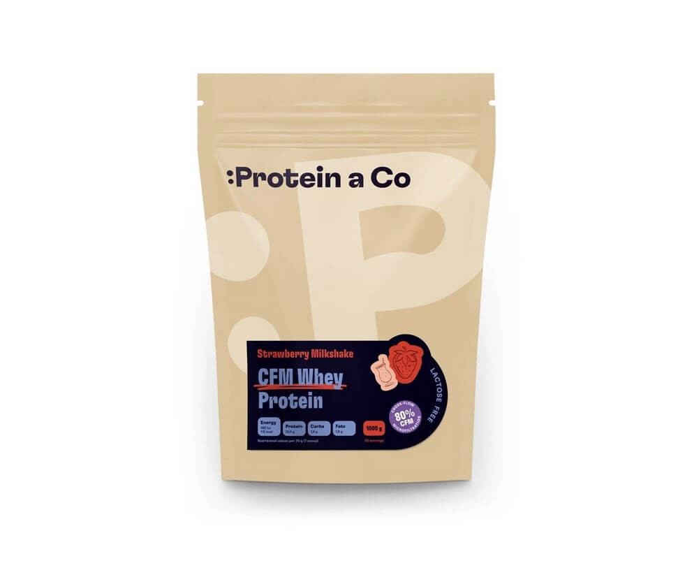 ProteinaCO WHEY PROTEIN CFM 1000g strawberry milkshake - BEZLAKTÓZOVÝ