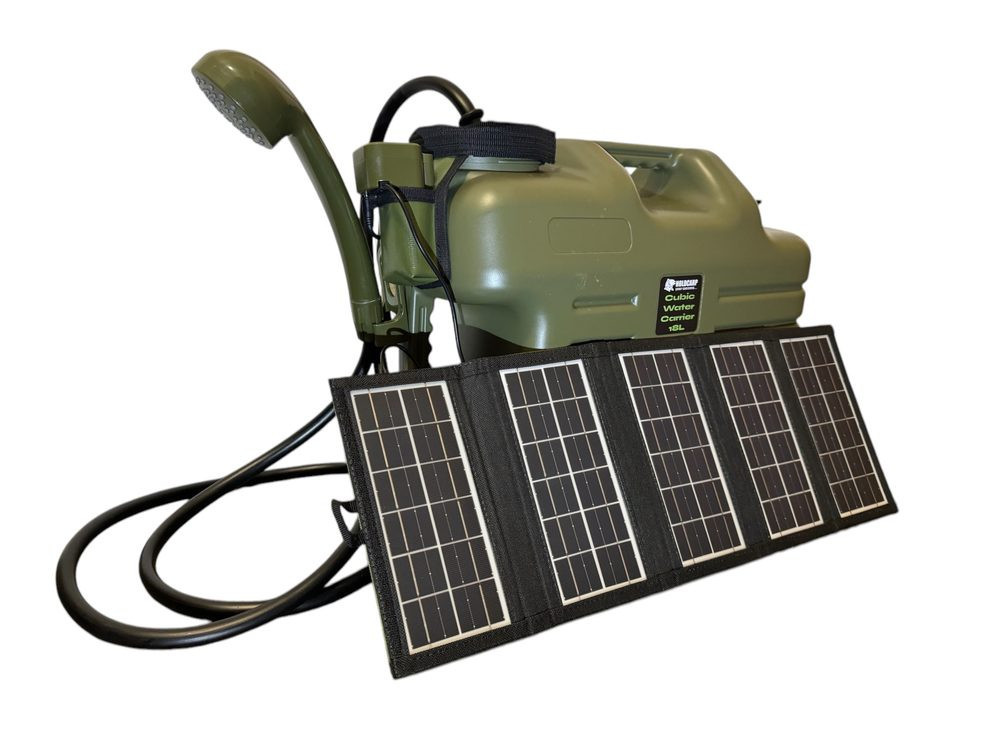 Holdcarp Set Sprcha, kanystr a solární panel Rechargeable Camping Shower 18L + Solar 10W