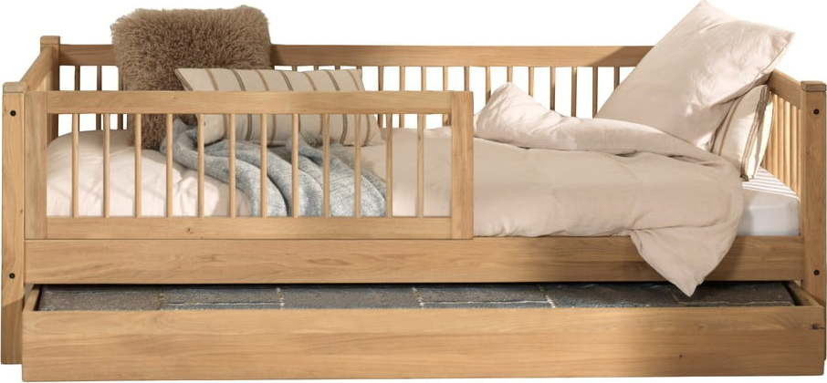 Dětská postel z dubového dřeva s výsuvným lůžkem s roštem v přírodní barvě 90x200 cm Forrest – Vipack