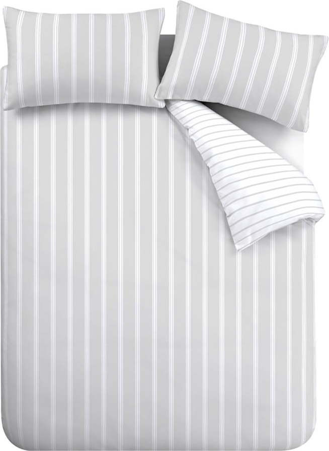 Šedé bavlněné povlečení na jednolůžko 135x200 cm Ashford Stripe – Bianca