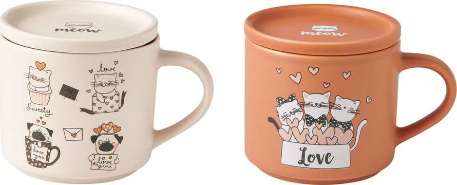 Oranžovo-béžové porcelánové hrnky v sadě 2 ks 350 ml Cats – Brandani