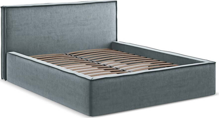 Světle modrá čalouněná dvoulůžková postel s úložným prostorem s roštem 180x200 cm Anani – Makamii