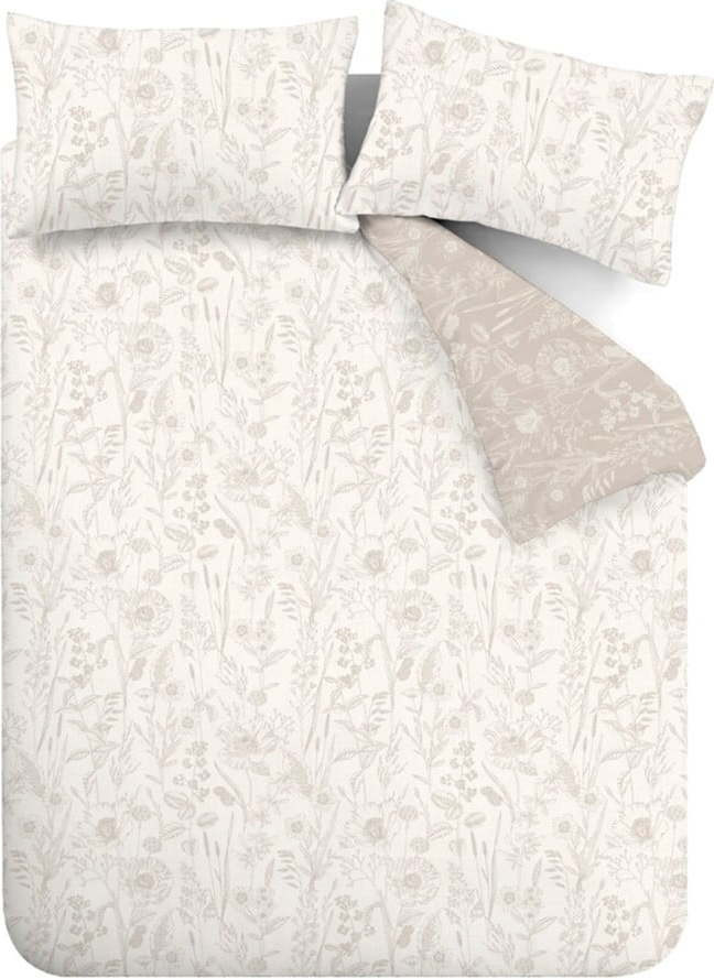 Béžové flanelové prodloužené povlečení na dvoulůžko 230x220 cm Floral Toile – Bianca