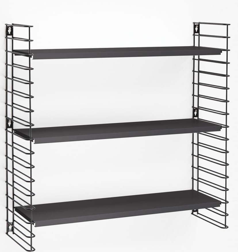 3patrový regál s černými policemi Metaltex Libro, šířka 70 cm