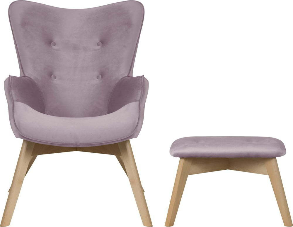 Sametové křeslo s podnožkou v levandulové barvě Niko – Ropez
