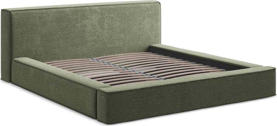 Zelená čalouněná dvoulůžková postel s úložným prostorem s roštem 180x200 cm Noho – Makamii