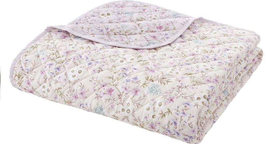 Bavlněný prošívaný přehoz v levandulové a béžové barvě 220x230 cm Ditsy Floral – Bianca