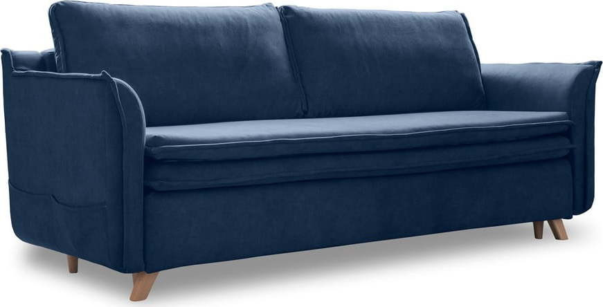 Tmavě modrá sametová rozkládací pohovka 225 cm Charming Charlie – Miuform