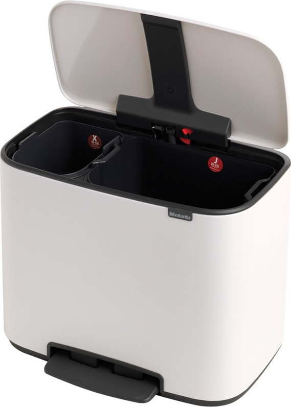 Bílý nášlapný ocelový odpadkový koš na tříděný odpad 11+23 l Bo – Brabantia