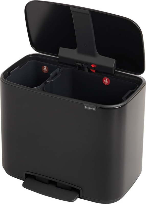 Matně černý nášlapný ocelový odpadkový koš na tříděný odpad 11+23 l Bo – Brabantia