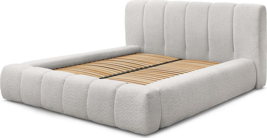 Světle šedá čalouněná dvoulůžková postel s úložným prostorem s roštem 180x200 cm Denali – Bobochic Paris