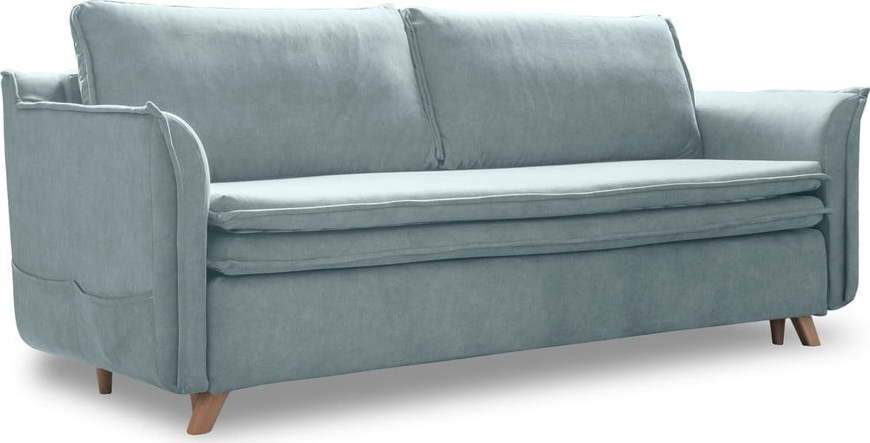 Světle modrá sametová rozkládací pohovka 225 cm Charming Charlie – Miuform