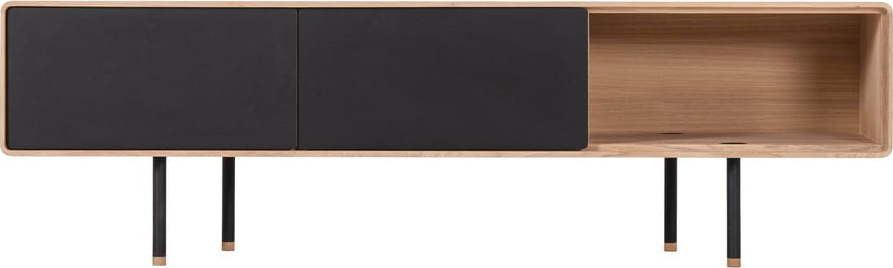 TV stolek z dubového dřeva v černo-přírodní barvě 160x48 cm Fina – Gazzda
