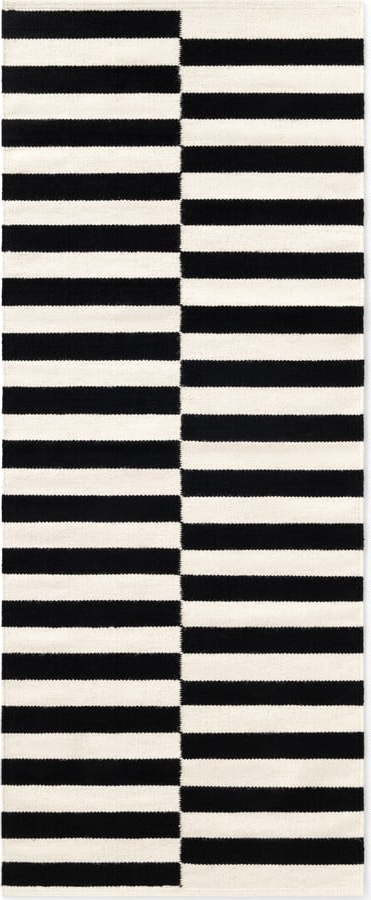 Černo-bílý oboustranný ručně tkaný vlněný běhoun 80x200 cm Donna – Hanse Home