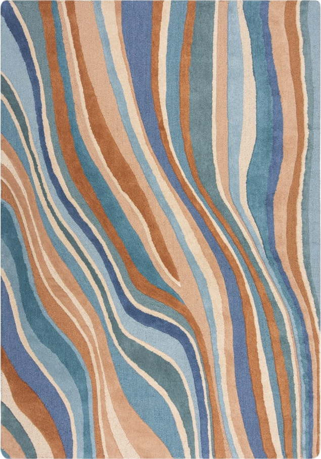 Modrý ručně tkaný vlněný koberec 200x290 cm Abstract Flow – Flair Rugs
