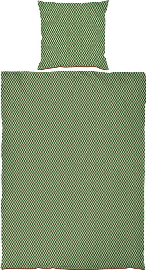 Zeleno-béžové prodloužené povlečení na jednolůžko z bavlněného saténu 140x220 cm Mini – Mette Ditmer Denmark